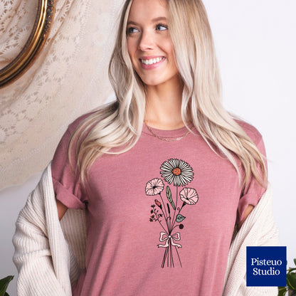 Aster and Morning Glory Flower T-Shirt