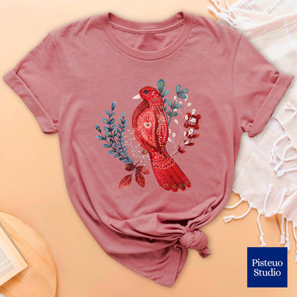 Scarlet Nestling Flower T-Shirt