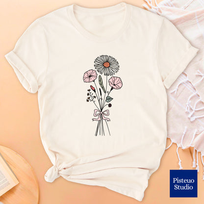 Aster and Morning Glory Flower T-Shirt