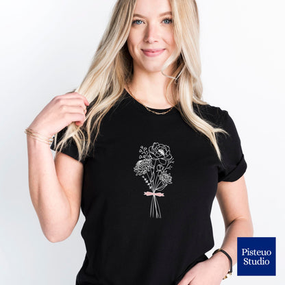 Chrysanthemum & Peony Minimalist Flower T-Shirt