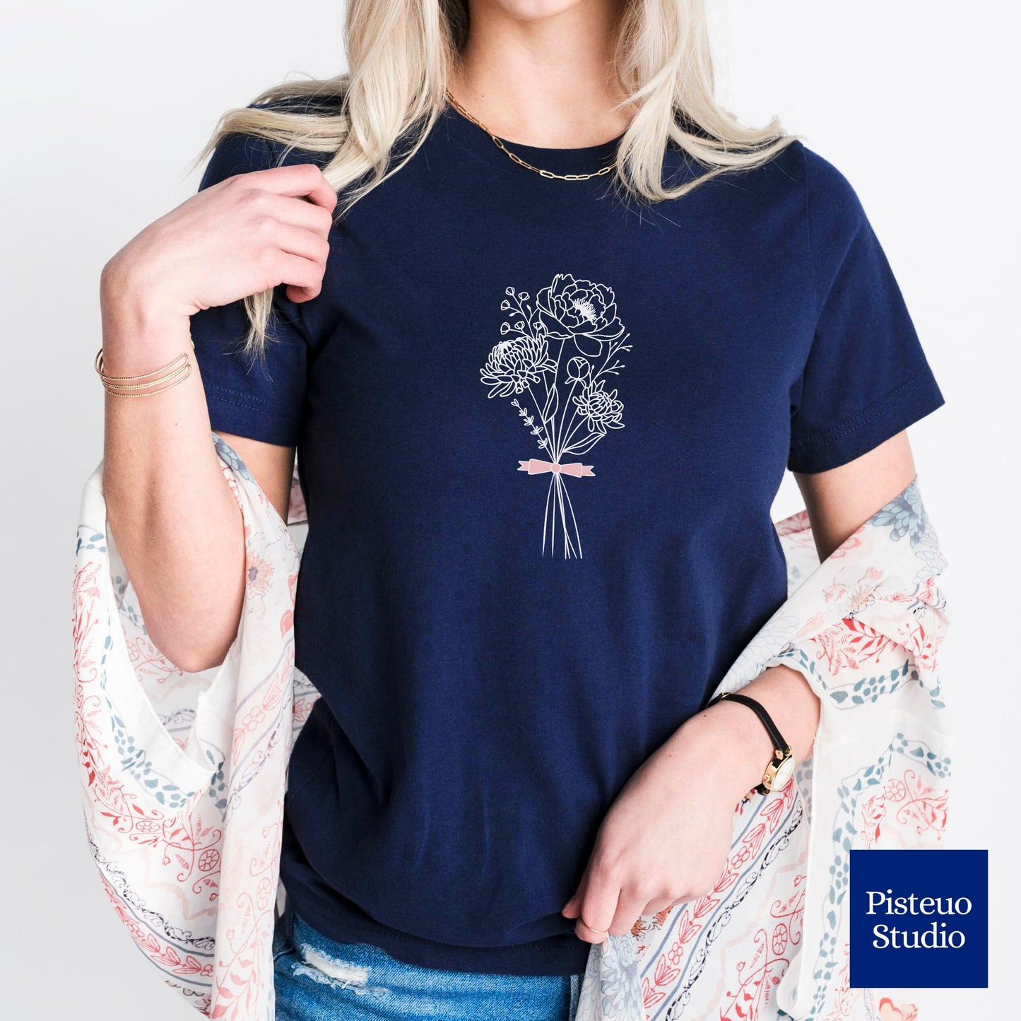 Chrysanthemum & Peony Minimalist Flower T-Shirt