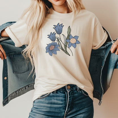 Azure Botanica Soft Breathable Flowers T-Shirt