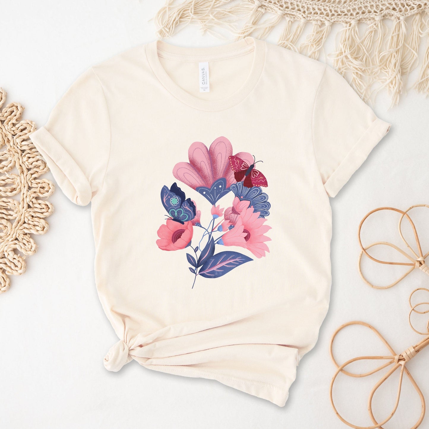 Bloom and Flutter Harmony Soft Breathable Flowers T-Shirt