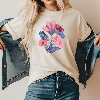 Bloom and Flutter Harmony Soft Breathable Flowers T-Shirt