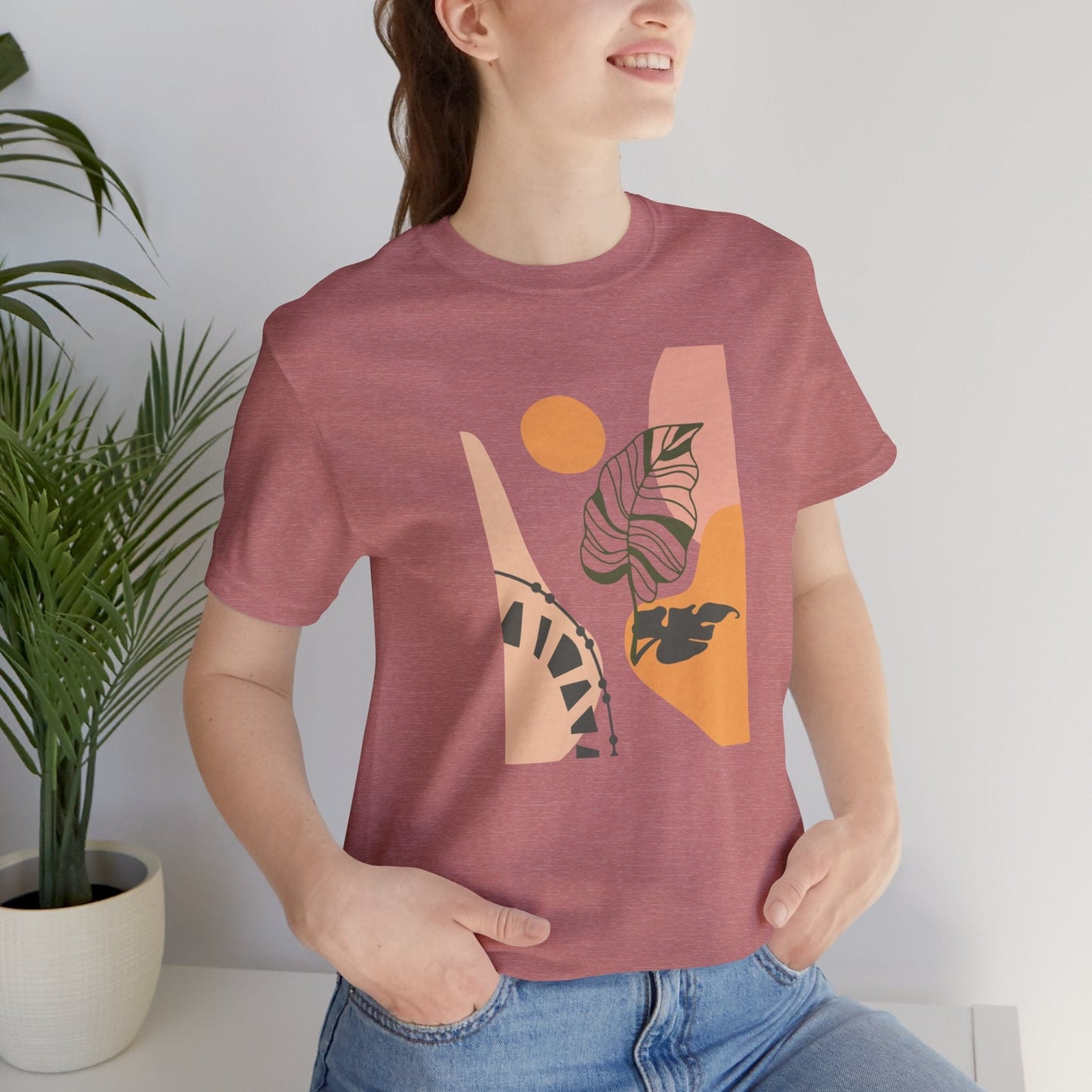 Boho Leaf At Sunset Soft Breathable Flowers T-Shirt