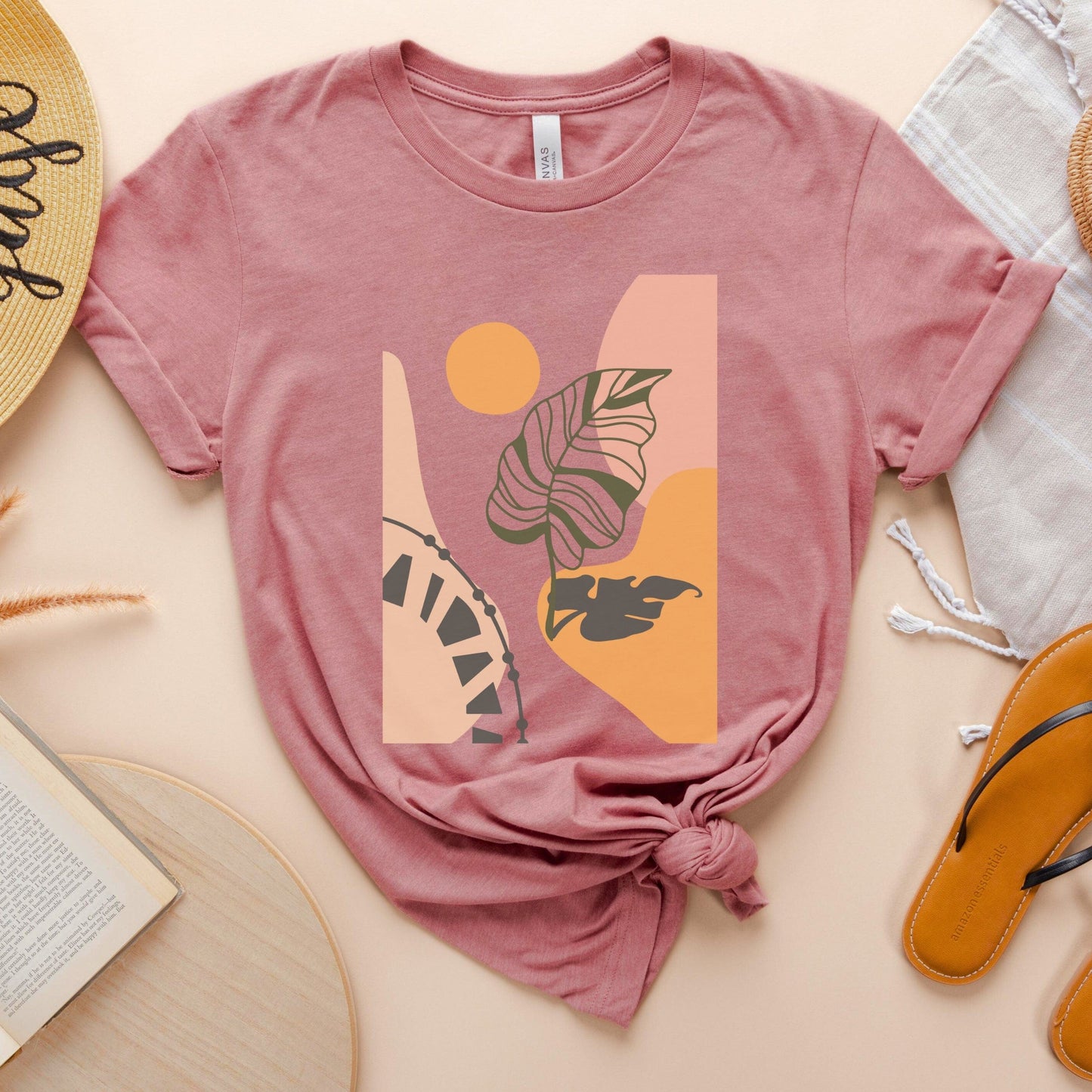 Boho Leaf At Sunset Soft Breathable Flowers T-Shirt