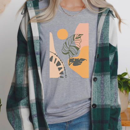 Boho Leaf At Sunset Soft Breathable Flowers T-Shirt