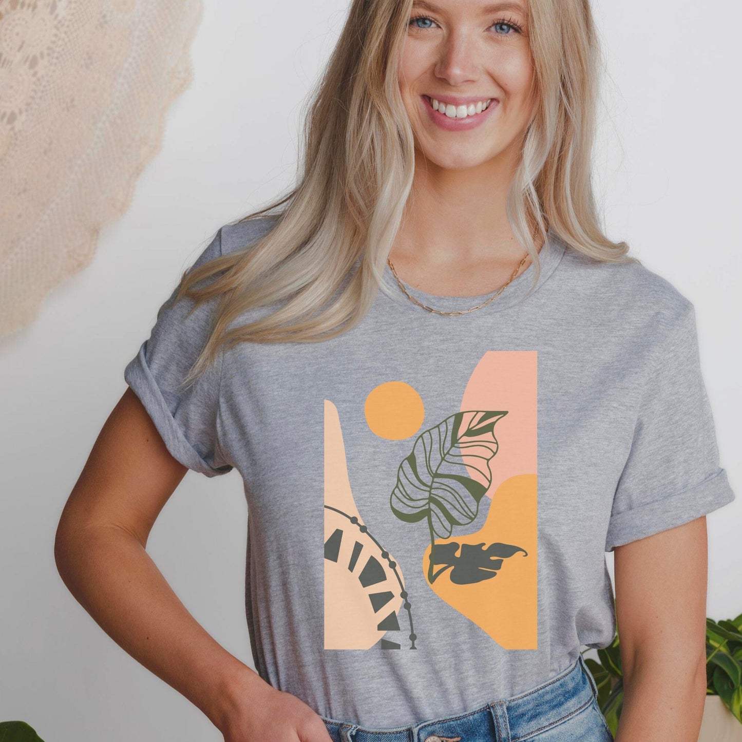 Boho Leaf At Sunset Soft Breathable Flowers T-Shirt