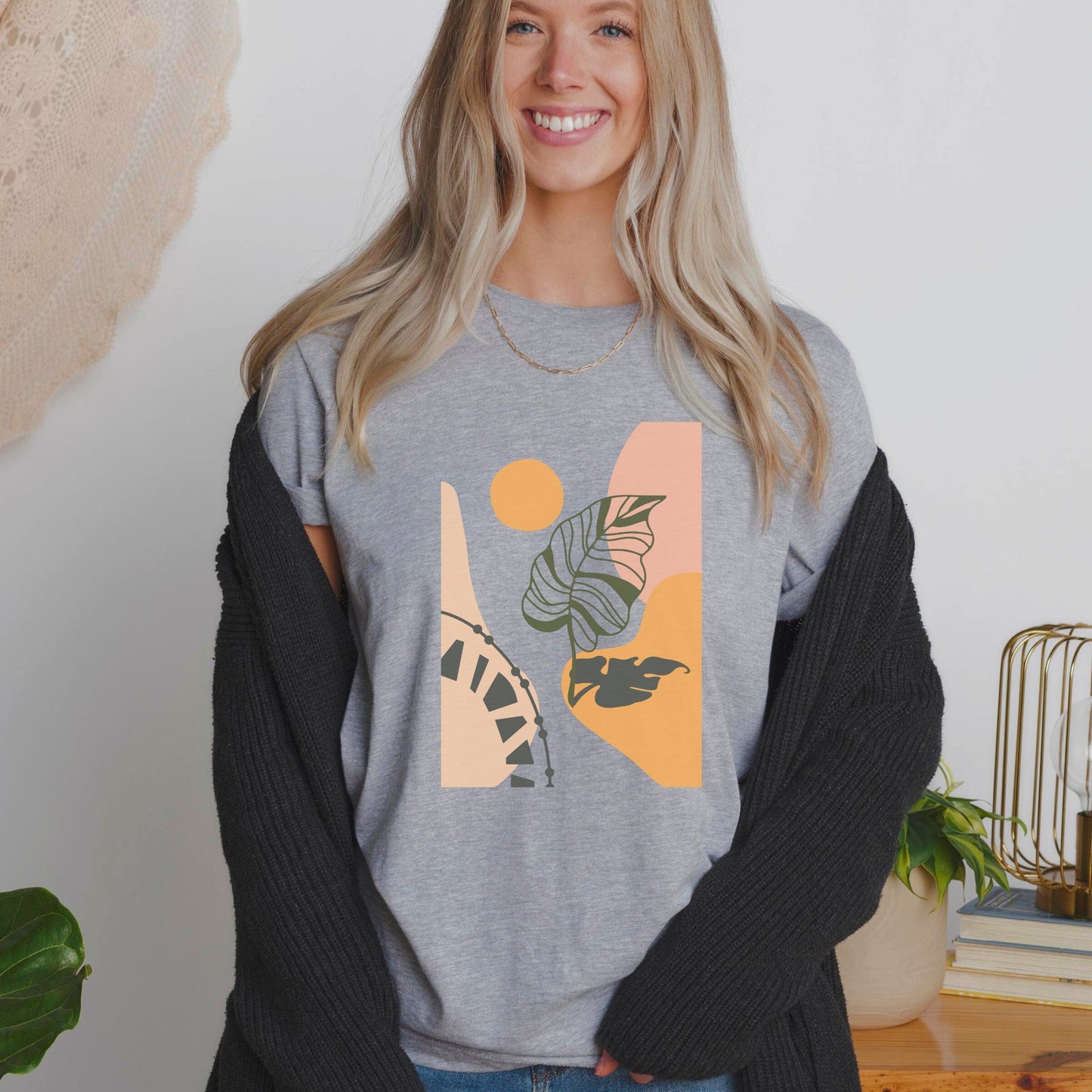 Boho Leaf At Sunset Soft Breathable Flowers T-Shirt