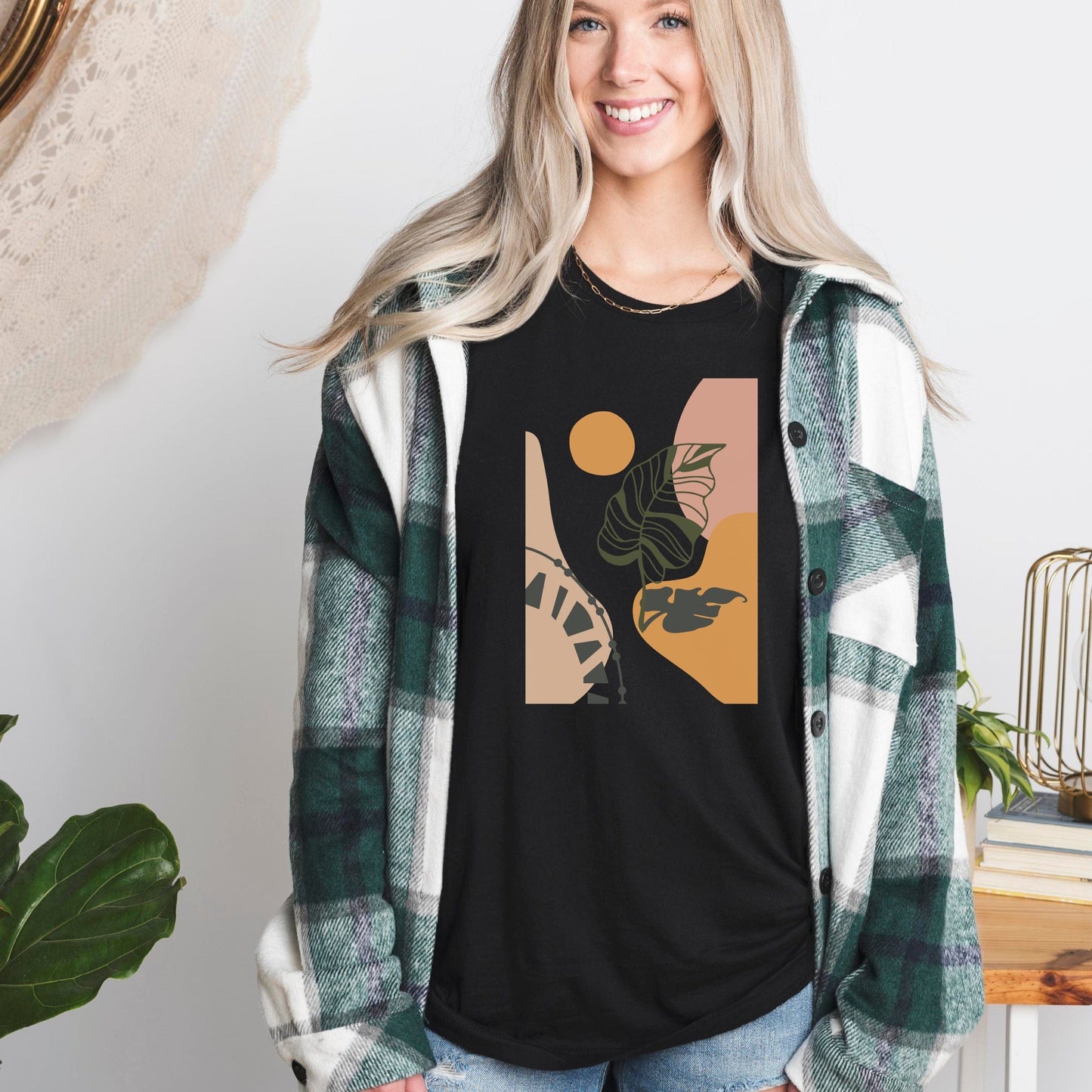 Boho Leaf At Sunset Soft Breathable Flowers T-Shirt