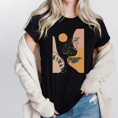 Boho Leaf At Sunset Soft Breathable Flowers T-Shirt