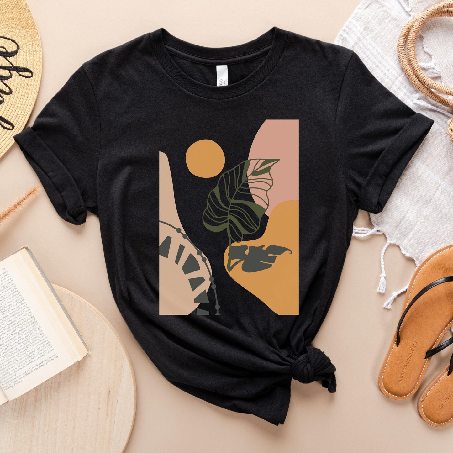 Boho Leaf At Sunset Soft Breathable Flowers T-Shirt