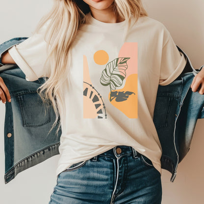 Boho Leaf At Sunset Soft Breathable Flowers T-Shirt