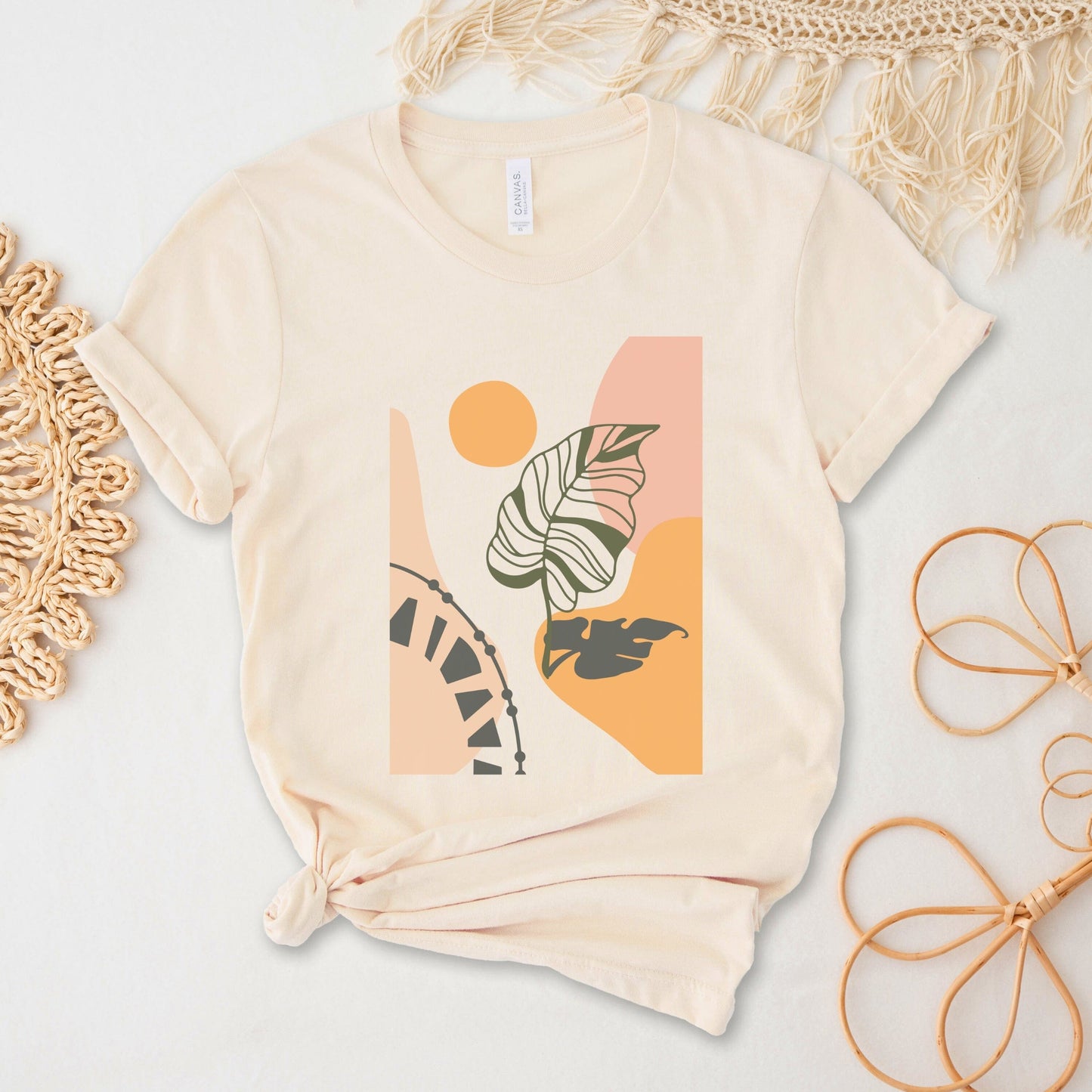 Boho Leaf At Sunset Soft Breathable Flowers T-Shirt