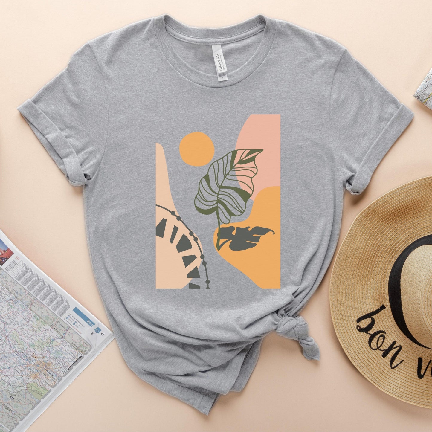 Boho Leaf At Sunset Soft Breathable Flowers T-Shirt