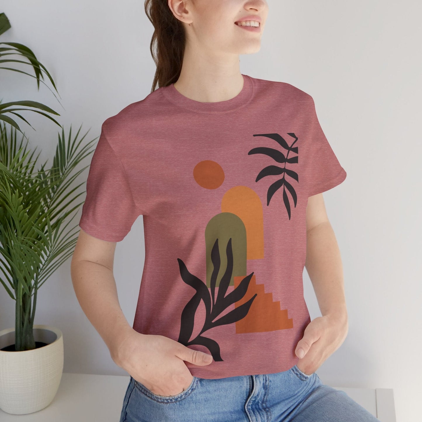 Earthly Mediterranean Doors & Stairs Soft Breathable Flowers T-Shirt