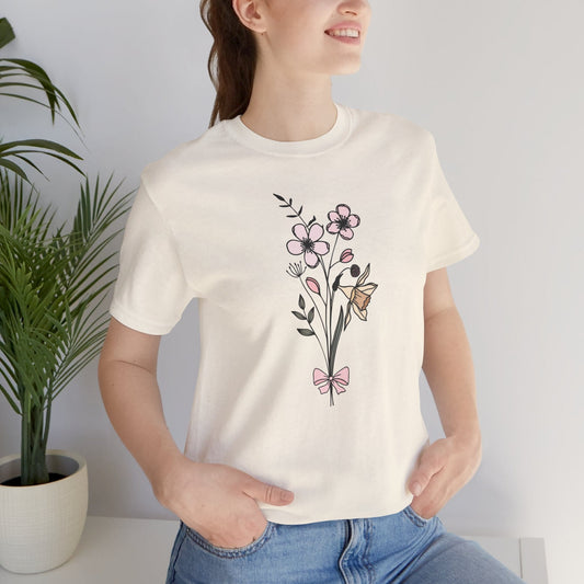 Soft Breathable Flower Bouquet | Daffodil On Soft Natural T-Shirt